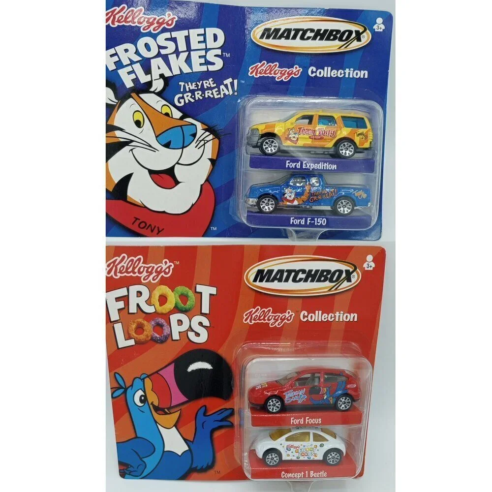 Mattel Matchbox Kellogg's 2 Car Set 2 Pks 2001 VTG Fruit Loops Frosted Flakes